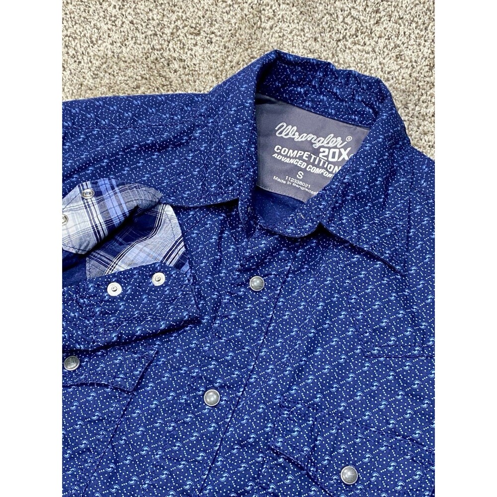 Wrangler Pearl Snap Shirt Mens Small Blue 20X Competition Advanced Comfort